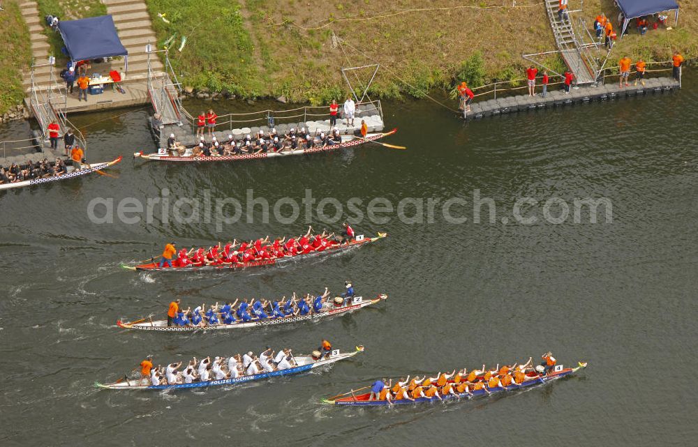 Aerial image Witten - Blick auf ein Trainingscamp für Drachenbootrennen auf der Ruhr. The training camp for dragon boat races on the Ruhr.