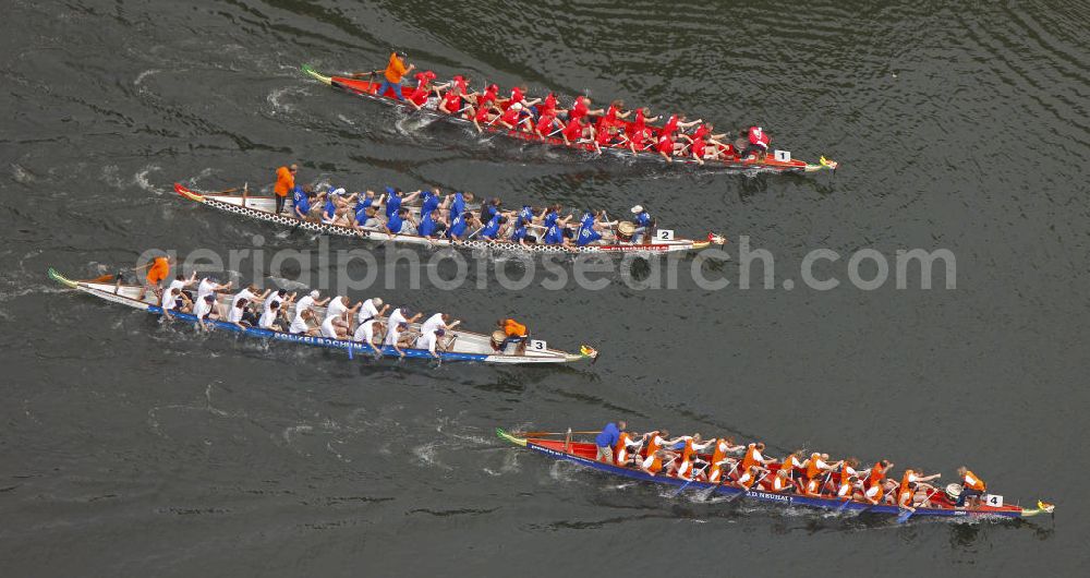 Aerial photograph Witten - Blick auf ein Trainingscamp für Drachenbootrennen auf der Ruhr. The training camp for dragon boat races on the Ruhr.