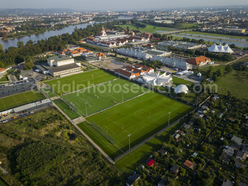 Aerial photograph Dresden - Sports hall of the SGD training center in the Ostra sports park in the Friedrichstadt district of Dresden in the state of Saxony, Germany