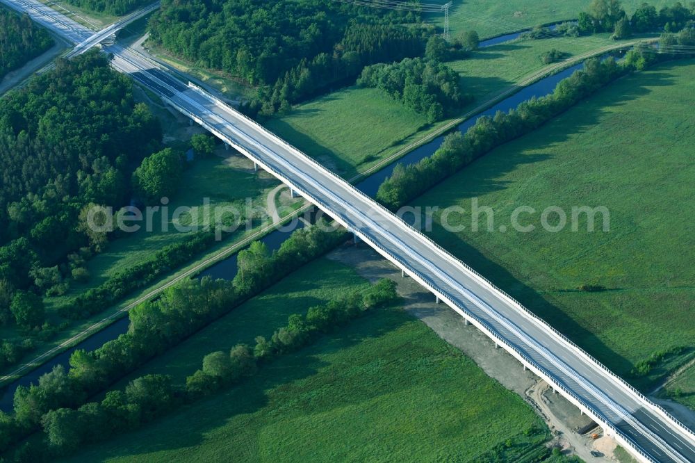 Grabow from above - Highway- bridge Eldebruecke on federal- motorway BAB A14 in Fresenbruegge in the state Mecklenburg - Western Pomerania