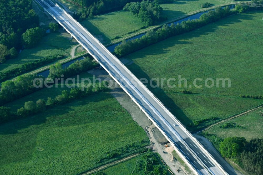 Grabow from the bird's eye view: Highway- bridge Eldebruecke on federal- motorway BAB A14 in Fresenbruegge in the state Mecklenburg - Western Pomerania