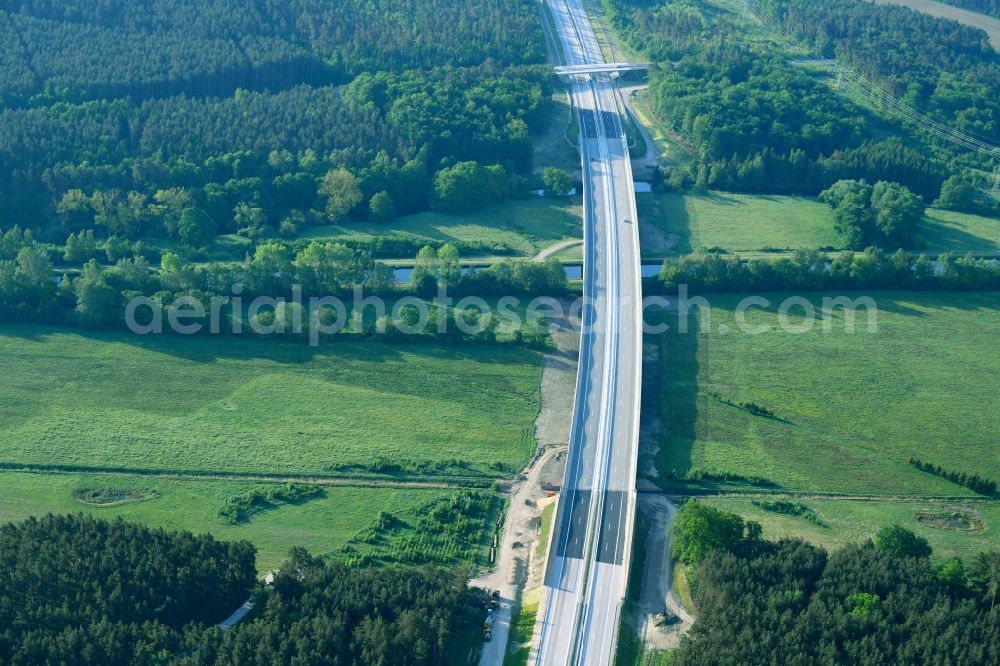 Grabow from above - Highway- bridge Eldebruecke on federal- motorway BAB A14 in Fresenbruegge in the state Mecklenburg - Western Pomerania