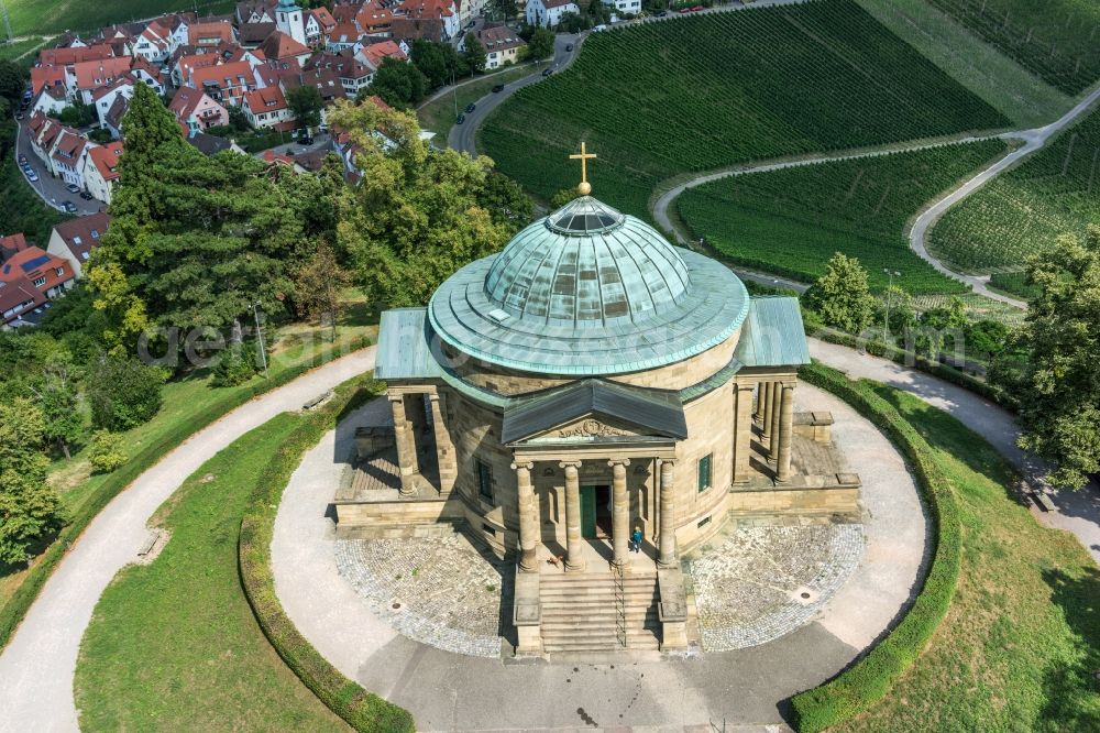 Aerial photograph Rotenberg - Funeral hall and grave chapel for burial on the grounds of the cemetery on the Wuerttemberg in Rotenberg in the state Baden-Wurttemberg, Germany