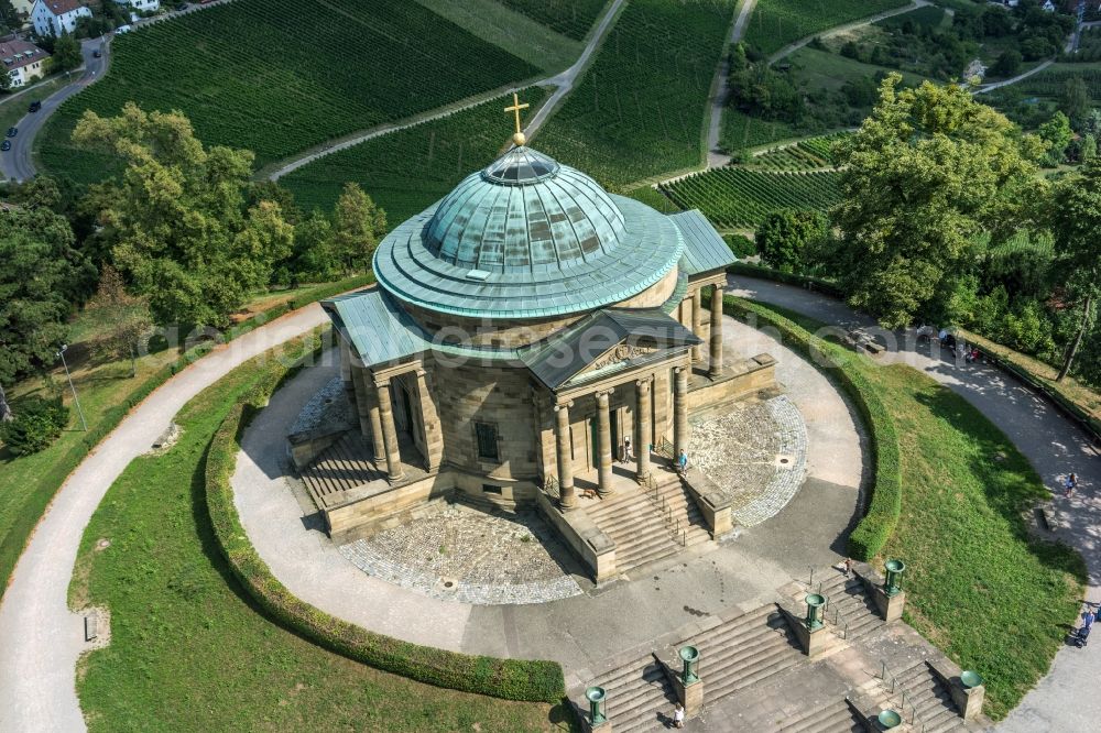 Rotenberg from above - Funeral hall and grave chapel for burial on the grounds of the cemetery on the Wuerttemberg in Rotenberg in the state Baden-Wurttemberg, Germany