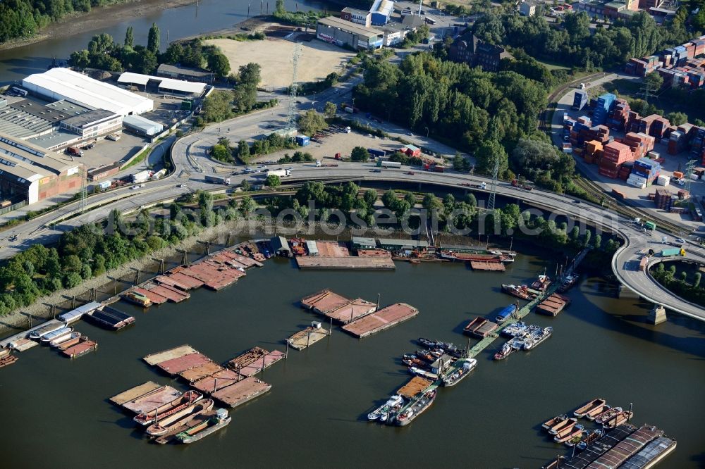 Aerial photograph Hamburg - Koehlbrand bridge over the Trave harpour in Hamburg-Mitte / Steinwerder. A project of the Hamburg Port Authority HPA