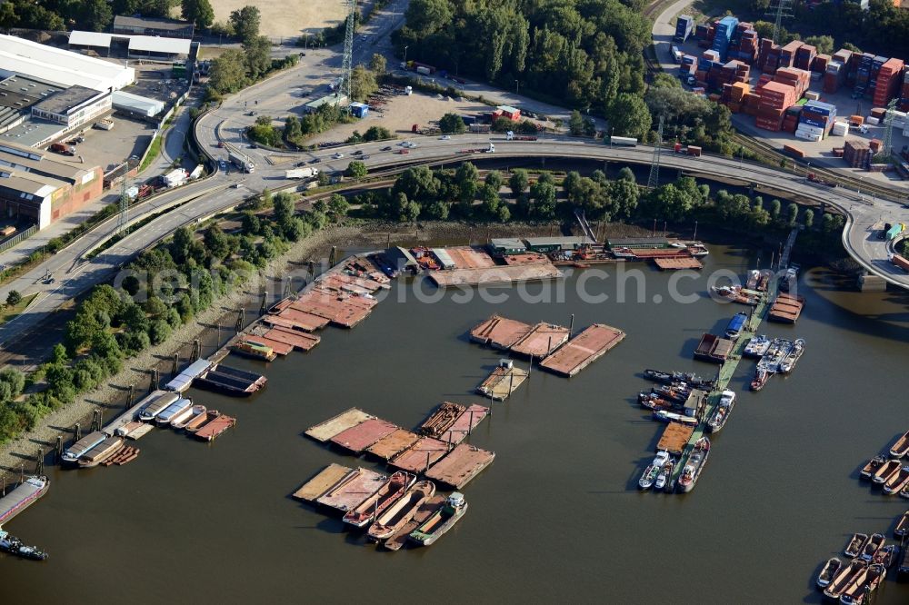 Hamburg from above - Koehlbrand bridge over the Trave harpour in Hamburg-Mitte / Steinwerder. A project of the Hamburg Port Authority HPA