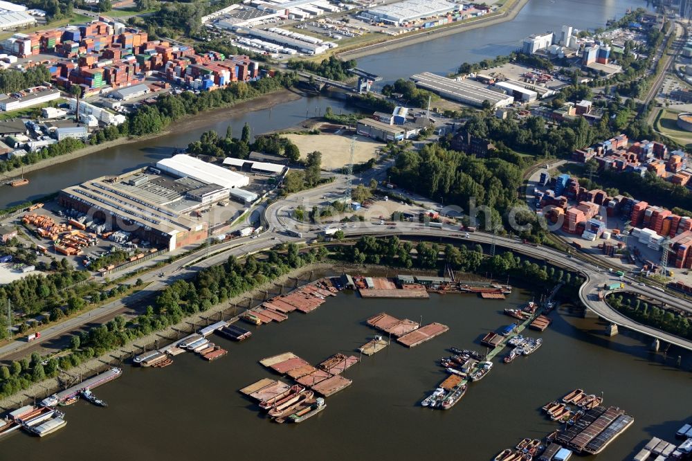 Hamburg from the bird's eye view: Koehlbrand bridge over the Trave harpour in Hamburg-Mitte / Steinwerder. A project of the Hamburg Port Authority HPA