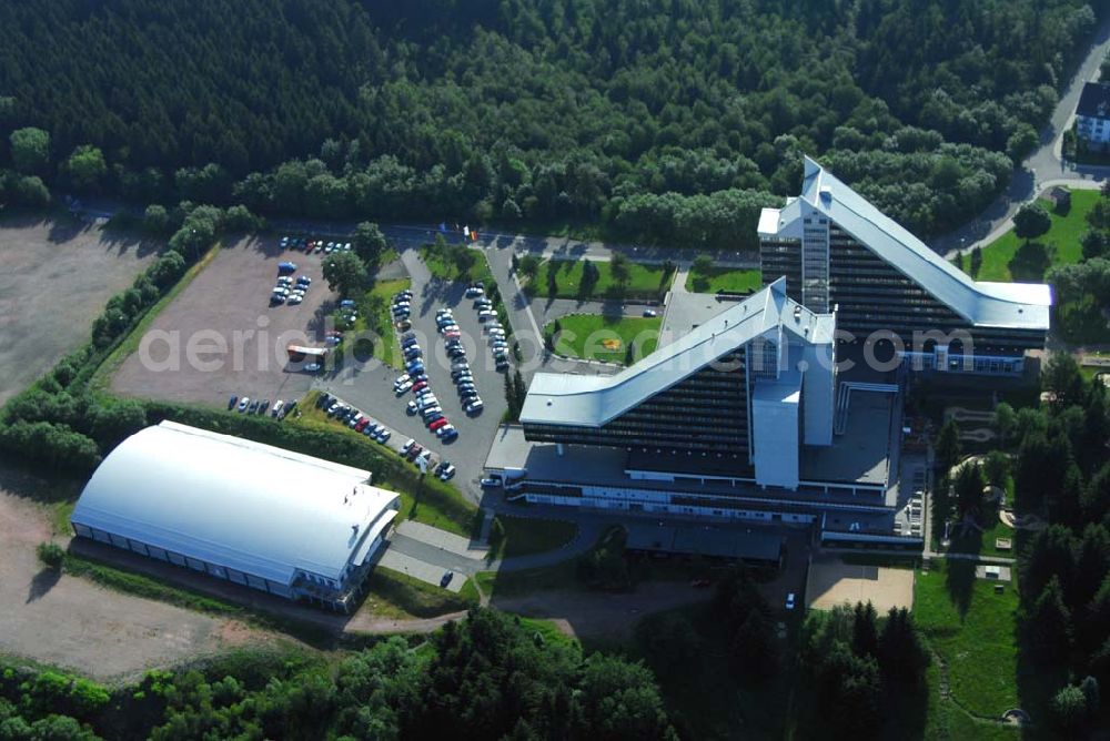 Aerial photograph Oberhof - Blick auf das Treff Hotel Panorama Oberhof in der Theodor-Neubauer-Straße 29 in 98559 Oberhof Telefon: (03 68 42) 5 00 Telefax: (03 68 42) 2 25 54