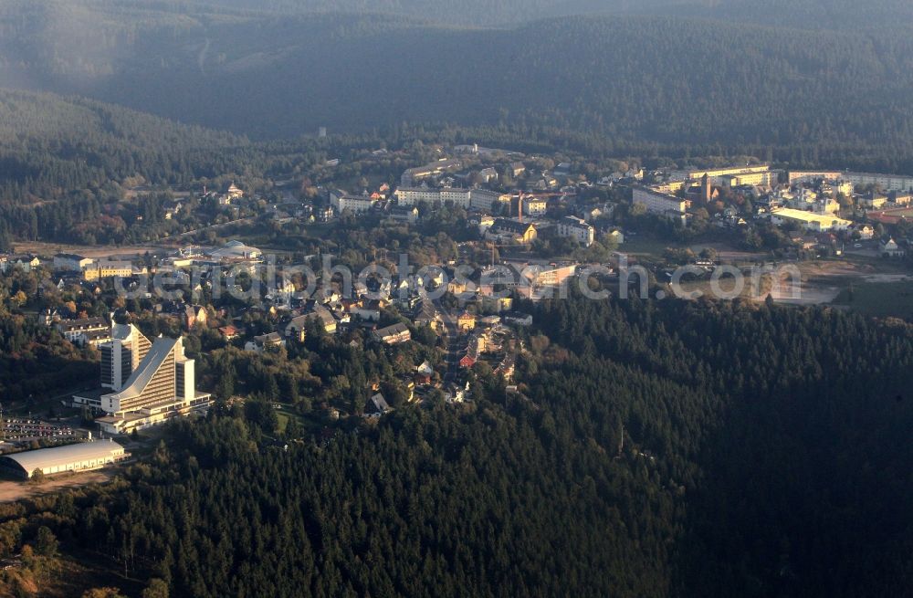 Aerial image Oberhof - The Treff Hotel Panorama is located high up on the wooded slopes in the Dr. Theodor-Neubauer-Strasse in Oberhof in Thuringia. This traditional hotel is the ideal location for business and leisure trips to the World Cup Biathlon place. There are places to stay in different classifications as well as extensive sports, entertainment and spa facilities