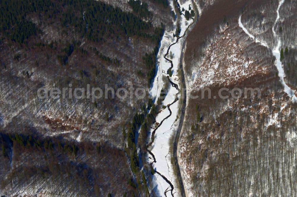 Aerial photograph Frauenwald - View of the stream Trenkbach in winter in Frauenwald in the state Thuringia