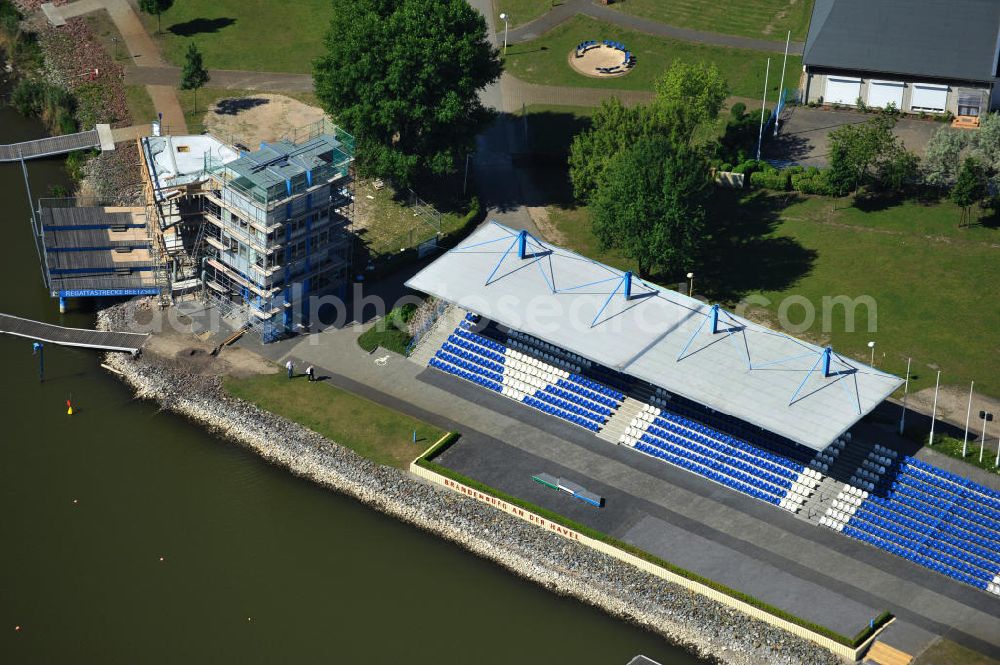 Aerial image Brandenburg - Tribüne der Regattastrecke Beetzsee bei Brandenburg an der Havel. Die Strecke ist für Ruderboote, Kanus und Drachenboot gedacht und wird ausgebaut, damit mehr Boote zeitgleich an Wettkämpfen teilnehmen können. The terrace of the regatta course Beetzsee, which is going to be enlarged. It is meant to be used by skiffs, canoes and dragonboats.