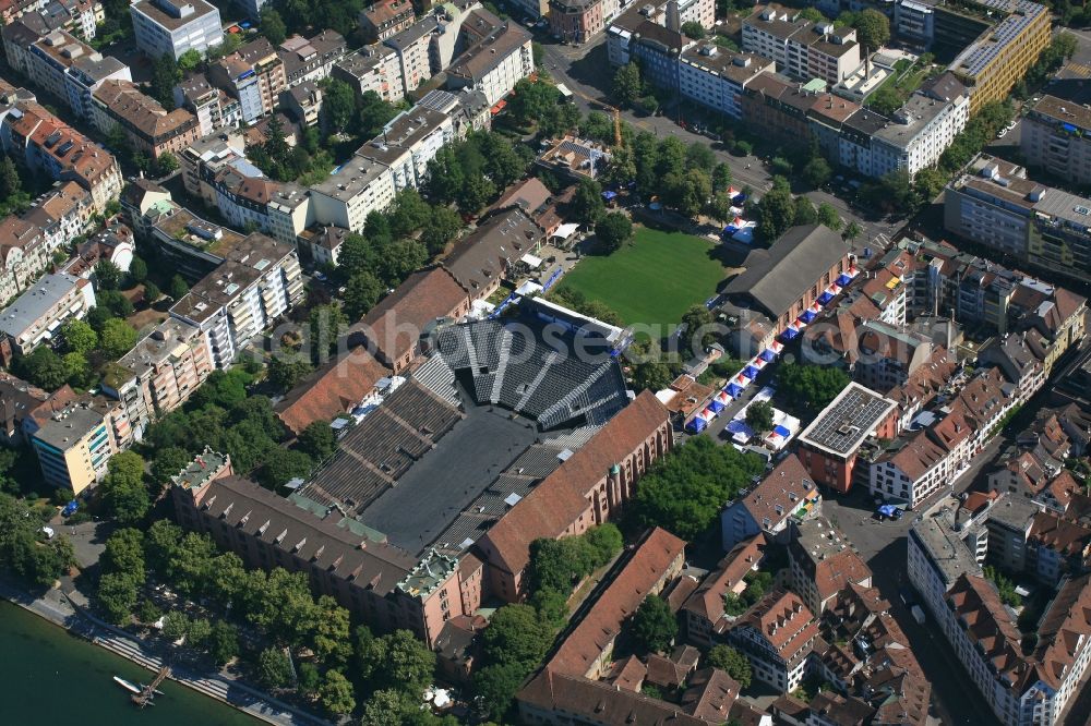 Aerial photograph Basel - Spectacular open-air event is the military music festival, the tattoo in the barracks courtyard in Basel, Switzerland. Every year, the music show is held close to the river Rhine