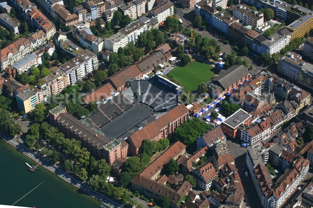 Basel from the bird's eye view: Spectacular open-air event is the military music festival, the tattoo in the barracks courtyard in Basel, Switzerland. Every year, the music show is held close to the river Rhine