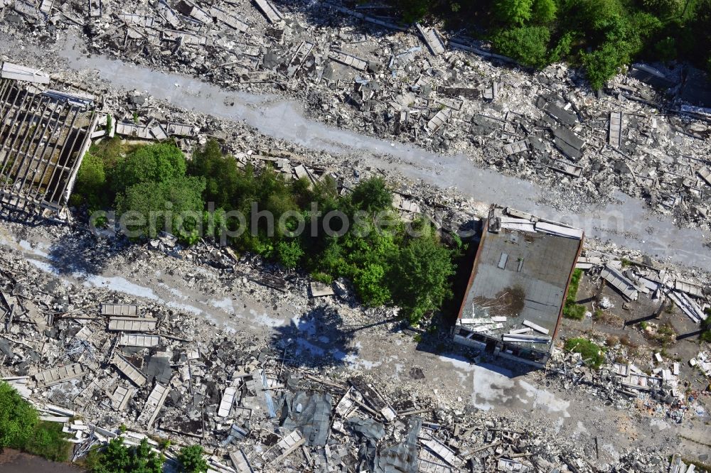 Aerial image Schönow - Rubble remains of the demolished building ruins of former NVA of the GDR properties at Schoenow in Brandenburg