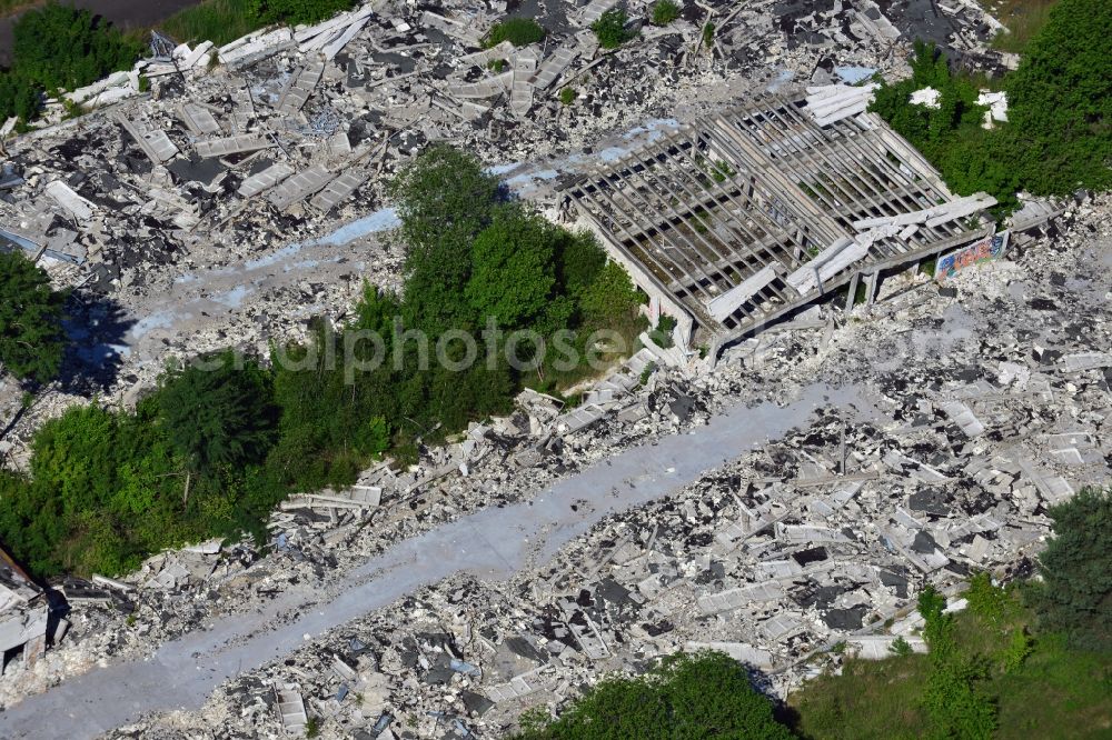 Aerial image Schönow - Rubble remains of the demolished building ruins of former NVA of the GDR properties at Schoenow in Brandenburg