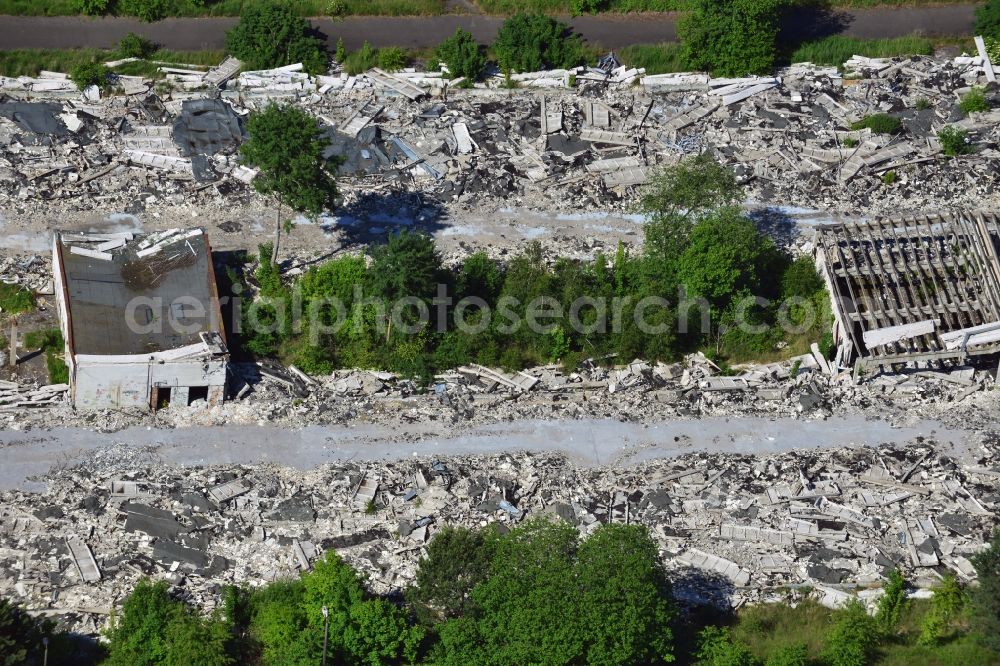 Aerial photograph Schönow - Rubble remains of the demolished building ruins of former NVA of the GDR properties at Schoenow in Brandenburg