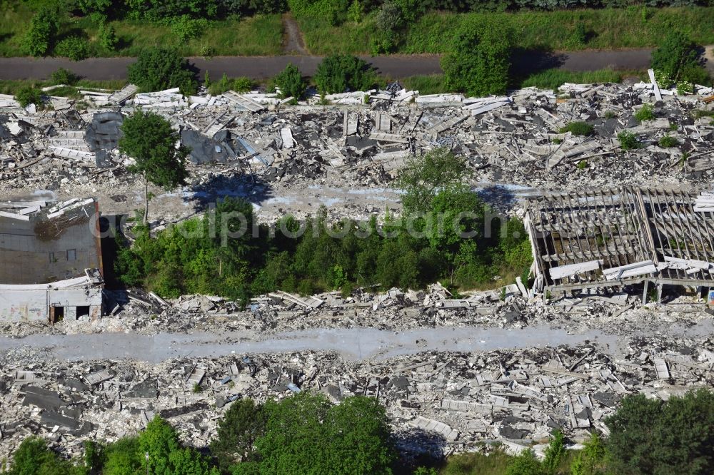 Schönow from above - Rubble remains of the demolished building ruins of former NVA of the GDR properties at Schoenow in Brandenburg