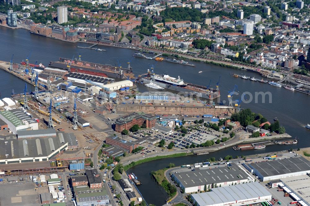 Aerial image Hamburg - Dry-dock on Shipyard - site of the Blohm und Voss in Hamburg