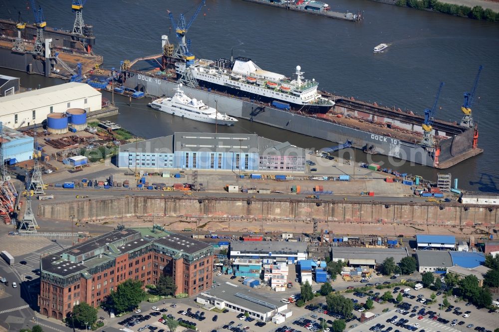 Aerial photograph Hamburg - Dry-dock on Shipyard - site of the Blohm und Voss in Hamburg