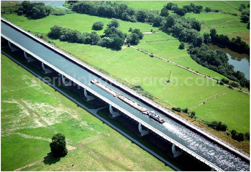 Hohenwarthe from above - Trough bridge from the Mittelland Canal over the River Elbe to the Elbe-Havel Canal to the waterway intersection with MD Hohenwarthe in Saxony-Anhalt