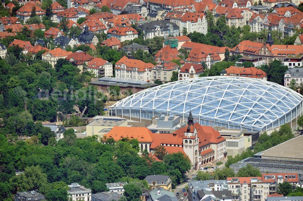 Aerial photograph Leipzig - View of the new construction of the giant tropical hall Gondwanaland in the Leipzig Zoo