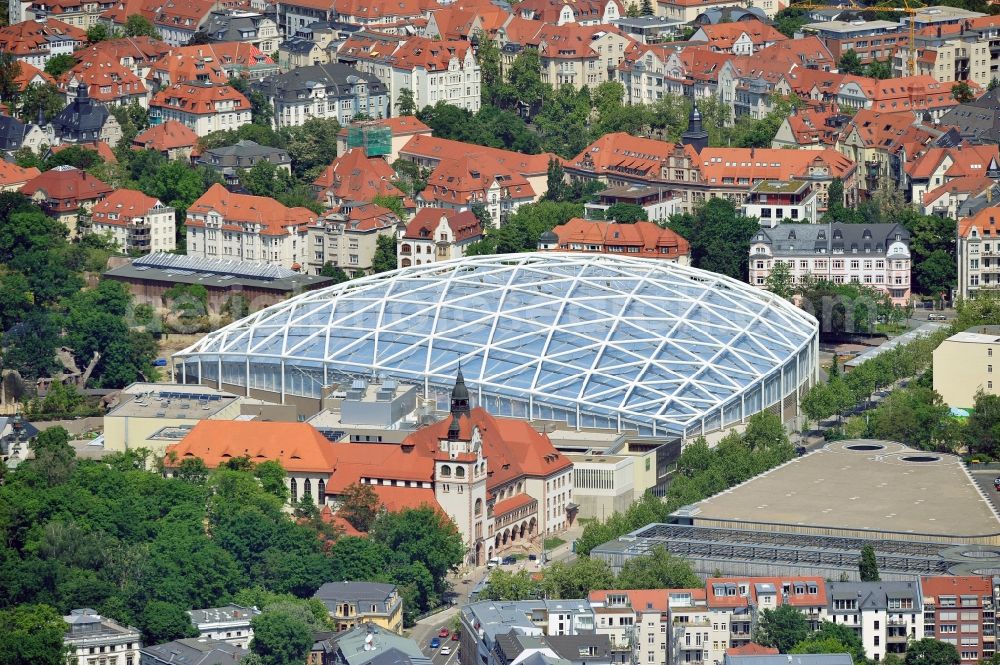 Leipzig from above - View of the new construction of the giant tropical hall Gondwanaland in the Leipzig Zoo