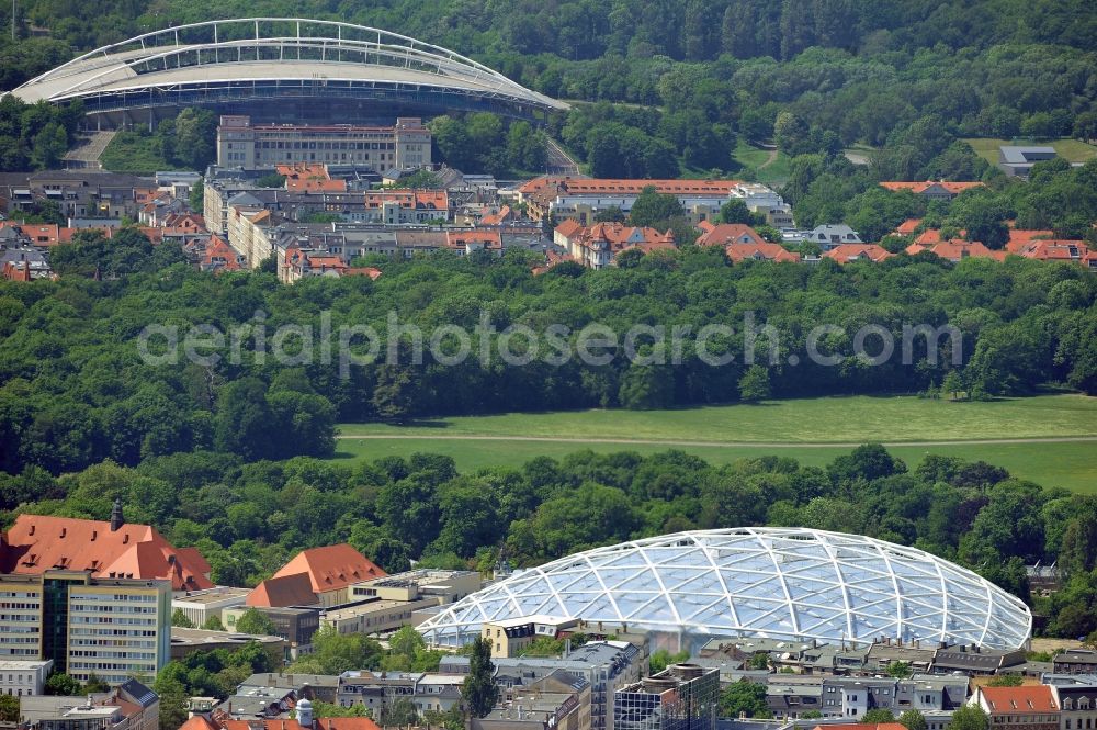 Aerial image Leipzig - View of the new construction of the giant tropical hall Gondwanaland in the Leipzig Zoo