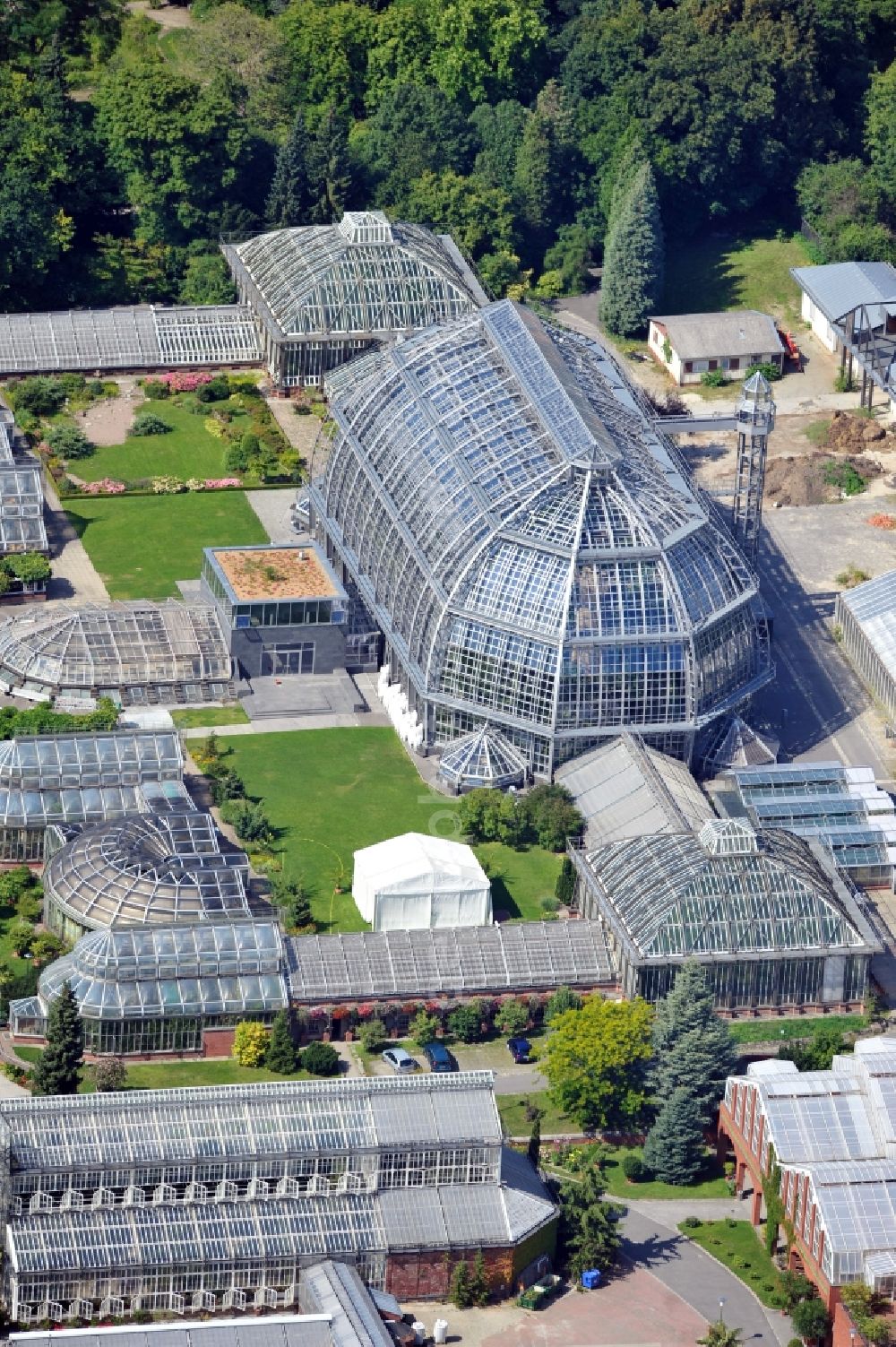 Berlin from above - View of tropical house in the Botanical Garden in Steglitz, Berlin