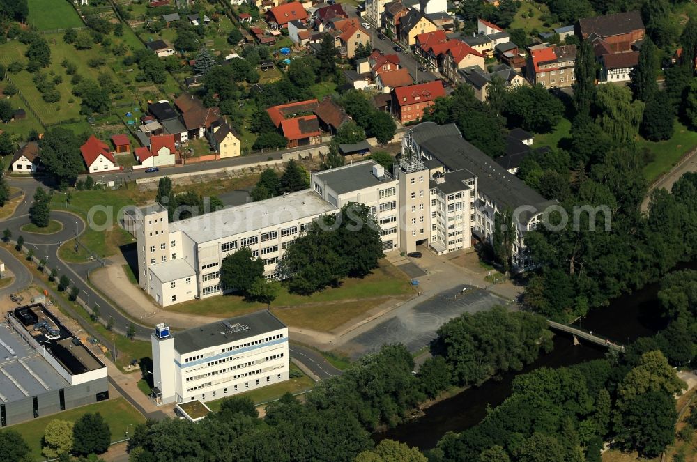 Aerial photograph Saalfeld/Saale - The TRUMPF Medizin Systeme GmbH in Saalfeld in Thuringia in the Carl-Zeiss-Strasse their establishment. The company develops and produces modern medical equipment for Hospitals. The Trumpf Medizin Systeme GmbH is part of Hill-Rom Holdings, Inc