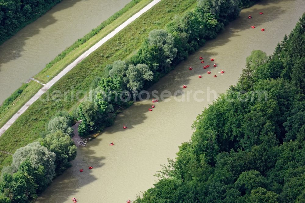 Aerial image Pullach im Isartal - Tubin on the Isar in Pullach im Isartal in the state Bavaria, Germany