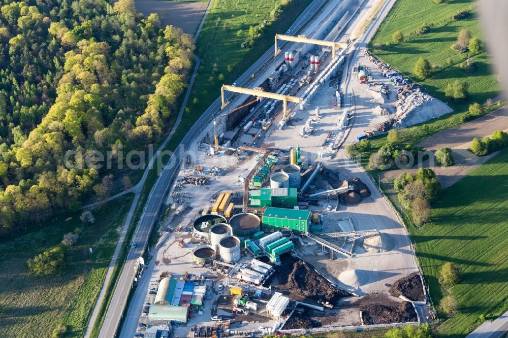 Ötigheim from the bird's eye view: Construtcion work on a rail tunnel track in the route network of the Deutsche Bahn in Oetigheim in the state Baden-Wurttemberg, Germany