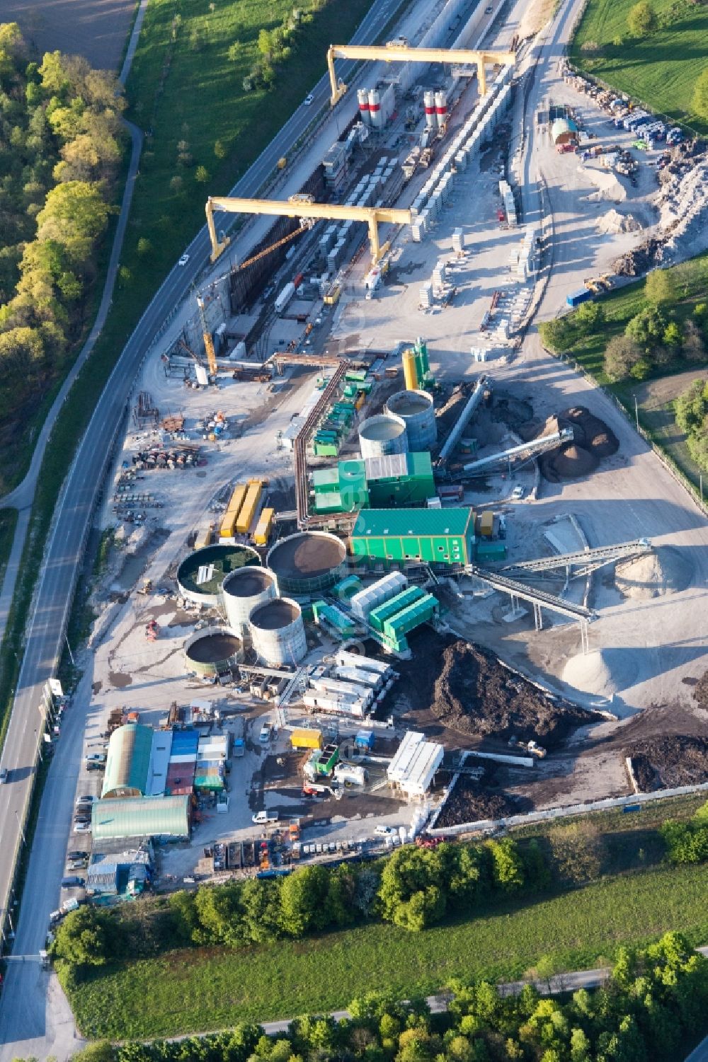 Aerial image Ötigheim - Construtcion work on a rail tunnel track in the route network of the Deutsche Bahn in Oetigheim in the state Baden-Wurttemberg, Germany