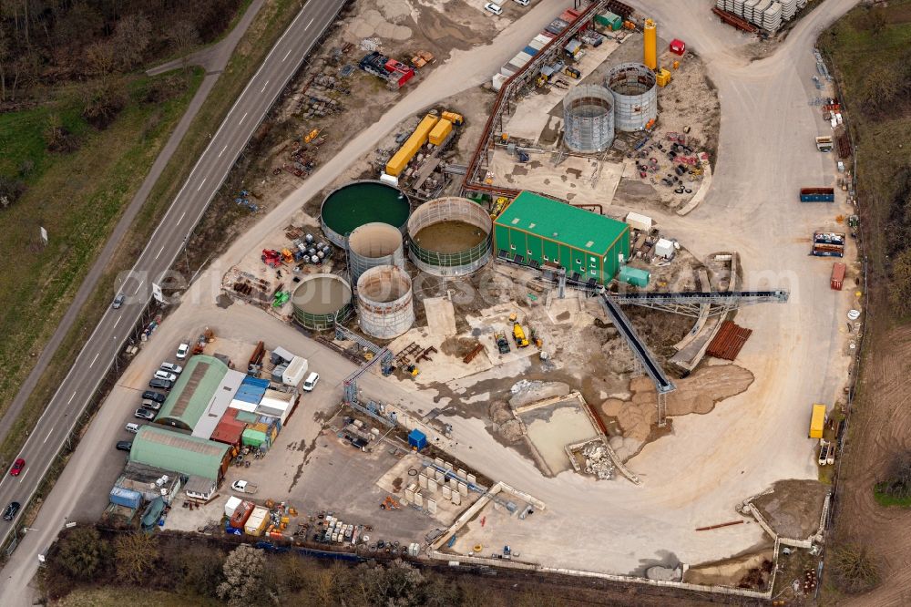 Aerial photograph Ötigheim - Construtcion work on a rail tunnel track in the route network of the Deutsche Bahn in Oetigheim in the state Baden-Wurttemberg, Germany