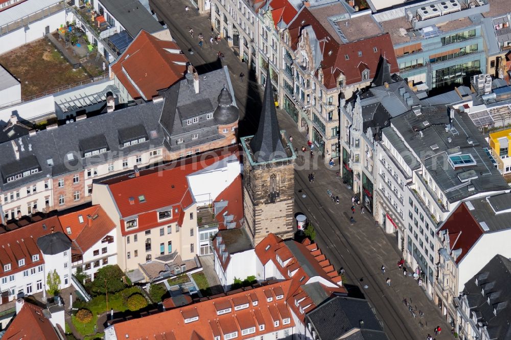 Aerial image Erfurt - Tower building Bartholomaeusturm on Anger the rest of the former historic city walls in the district Altstadt in Erfurt in the state Thuringia, Germany