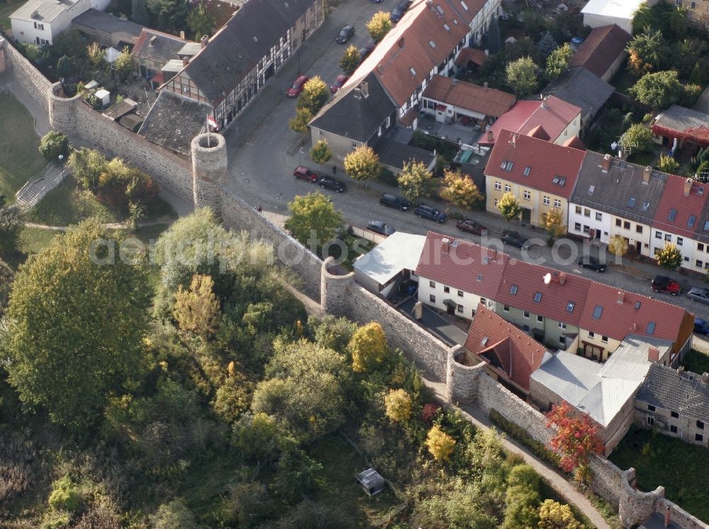 Templin from above - Tower building the rest of the former historic city walls in Templin in the state Brandenburg, Germany