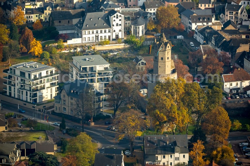 Andernach from above - Tower building Runder Turm the rest of the former historic city walls in Andernach in the state Rhineland-Palatinate