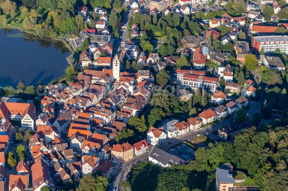 Bad Waldsee from the bird's eye view: Tower building Wurzacher Tor the rest of the former historic city walls in Bad Waldsee in the state Baden-Wuerttemberg, Germany