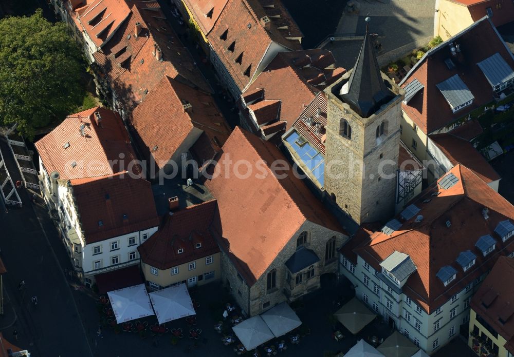 Erfurt from the bird's eye view: Tower building on Kraemerbruecke and Wenigemarkt - the rest of the former historic city walls in Erfurt in the state Thuringia