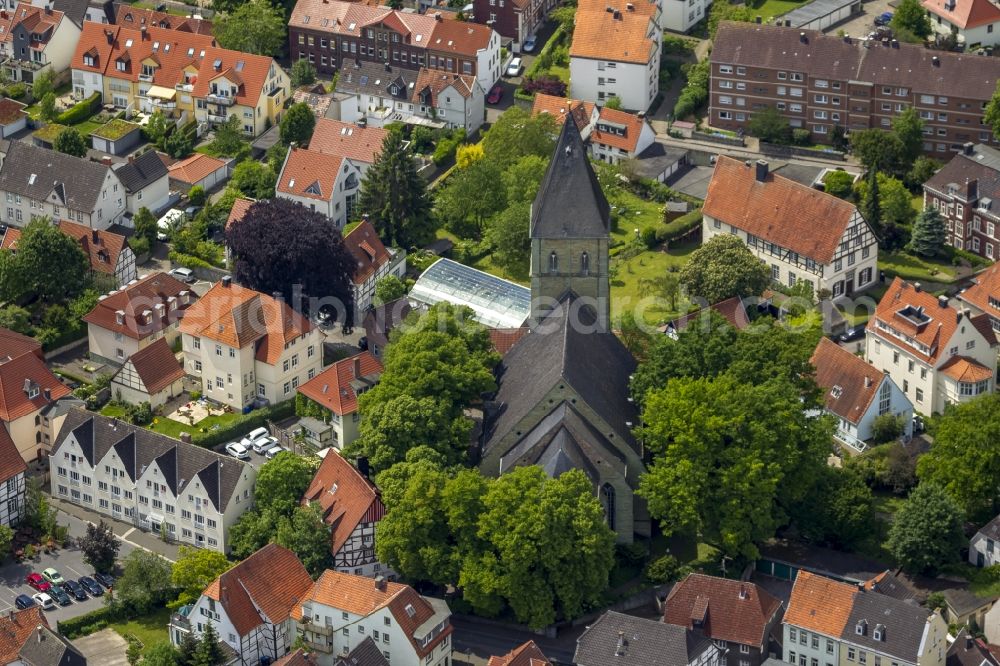 Soest from above - Tower of the Church of St. Pauli Church in Paulinstraße in Soest in North Rhine-Westphalia