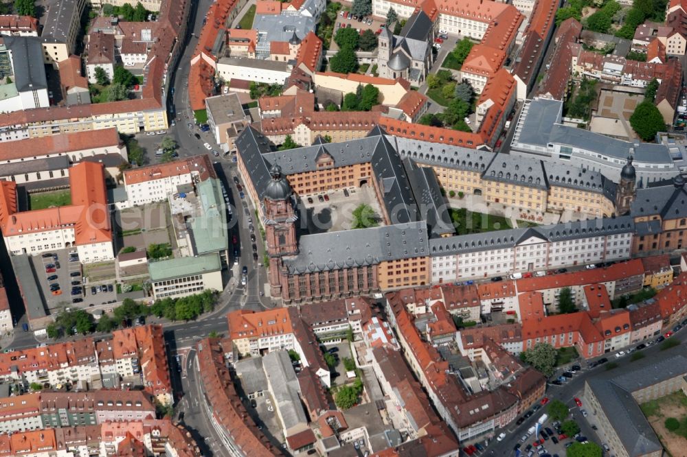 Würzburg from the bird's eye view: Steeple of the Neubaukirche in the old town of Wuerzburg in the state of Bavaria