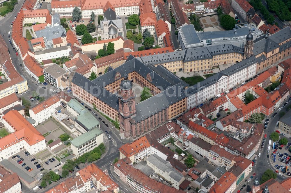 Würzburg from above - Steeple of the Neubaukirche in the old town of Wuerzburg in the state of Bavaria