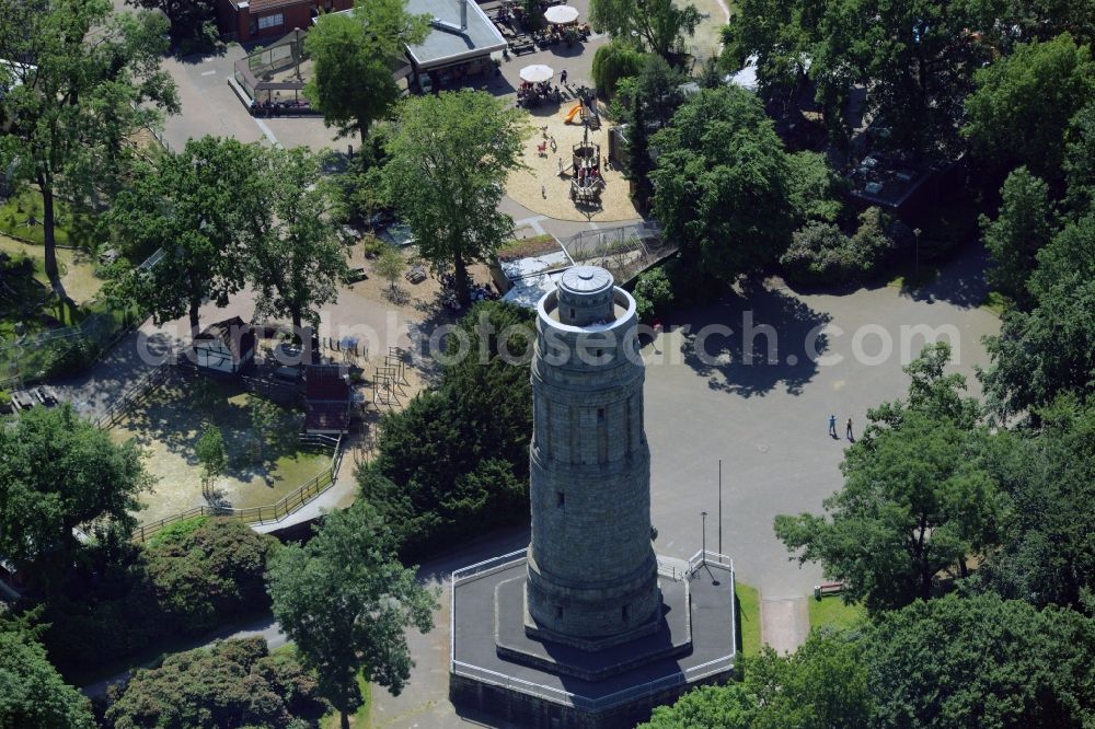 Bochum from above - Tower building of the Bismarck tower - observation tower in Bochum in the state North Rhine-Westphalia