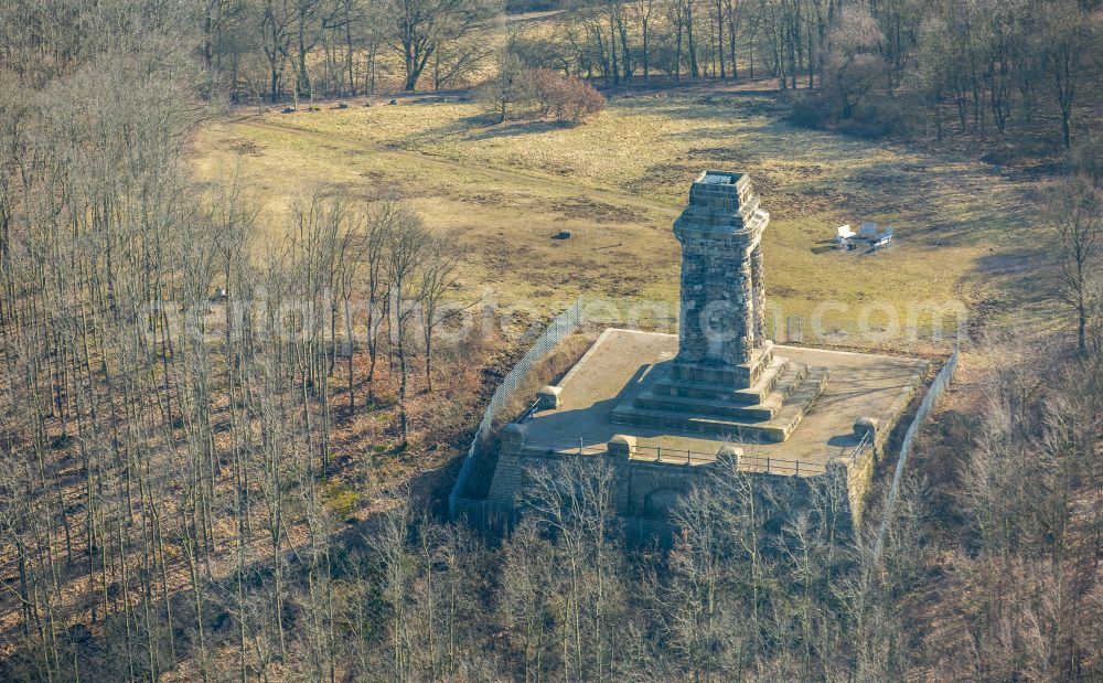 Aerial image Hagen - Tower building of the Bismarck tower - observation tower on street Buntebachstrasse in the district Dahl in Hagen at Ruhrgebiet in the state North Rhine-Westphalia, Germany