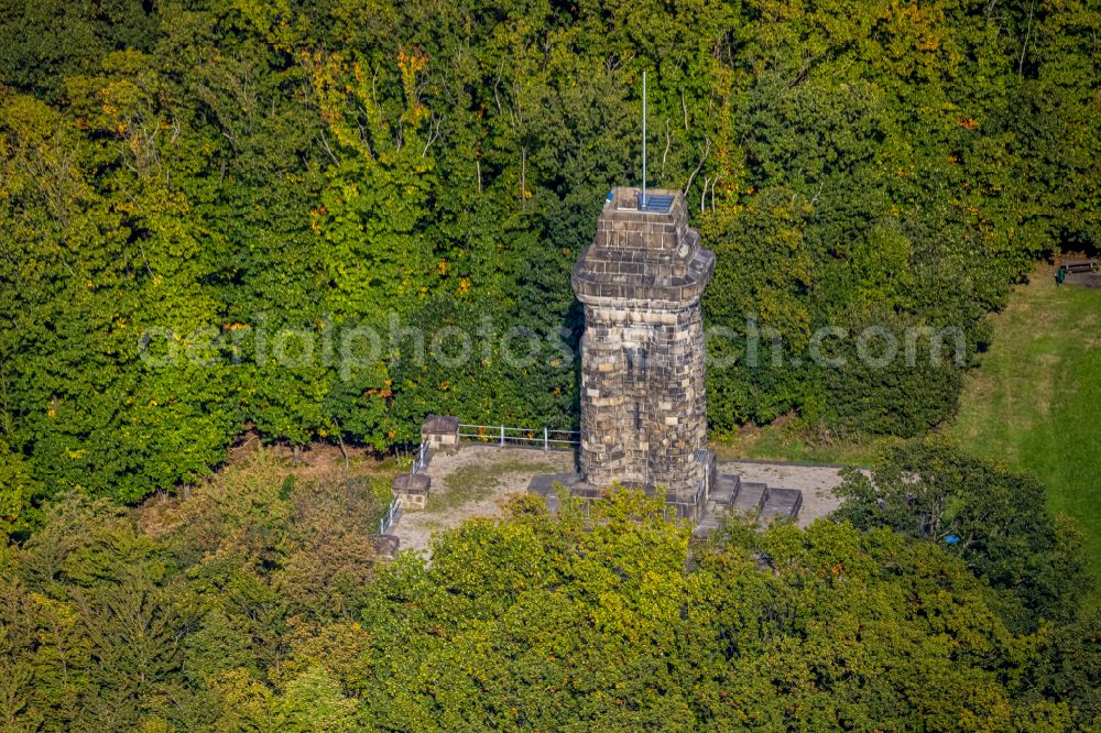 Hagen from the bird's eye view: Tower building of the Bismarck tower - observation tower in Hagen in the state North Rhine-Westphalia, Germany