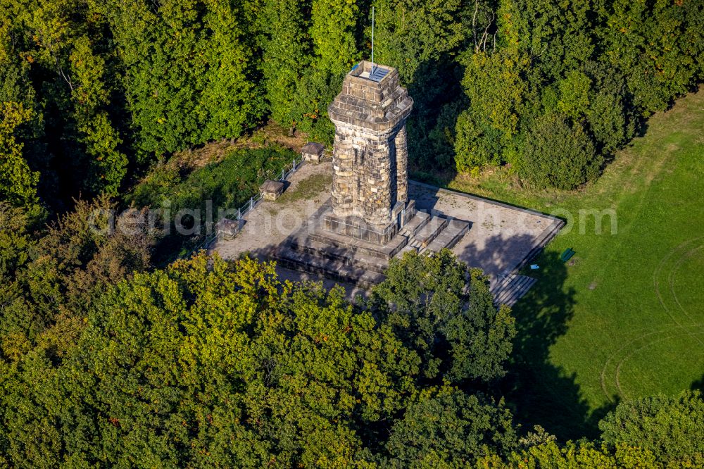 Aerial image Hagen - Tower building of the Bismarck tower - observation tower in Hagen in the state North Rhine-Westphalia, Germany