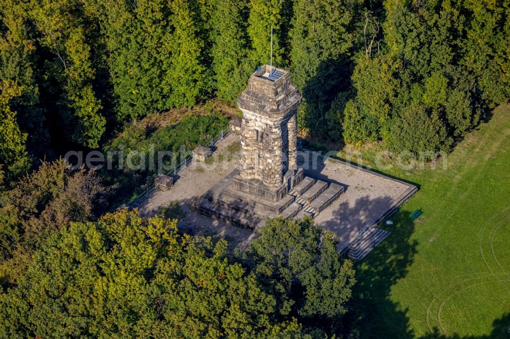 Aerial photograph Hagen - Tower building of the Bismarck tower - observation tower in Hagen in the state North Rhine-Westphalia, Germany