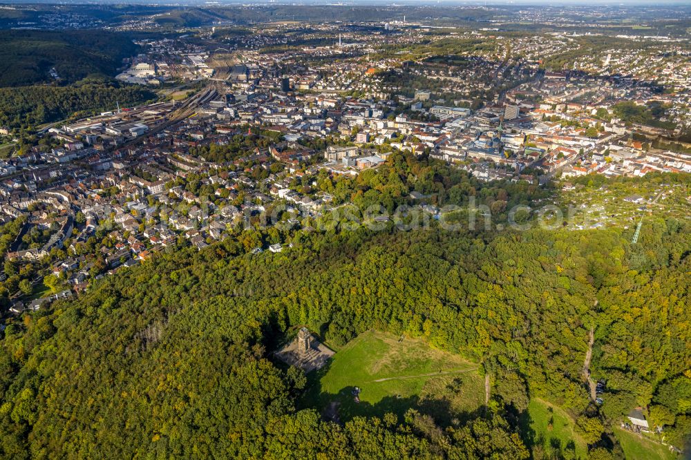 Hagen from above - Tower building of the Bismarck tower - observation tower in Hagen in the state North Rhine-Westphalia, Germany