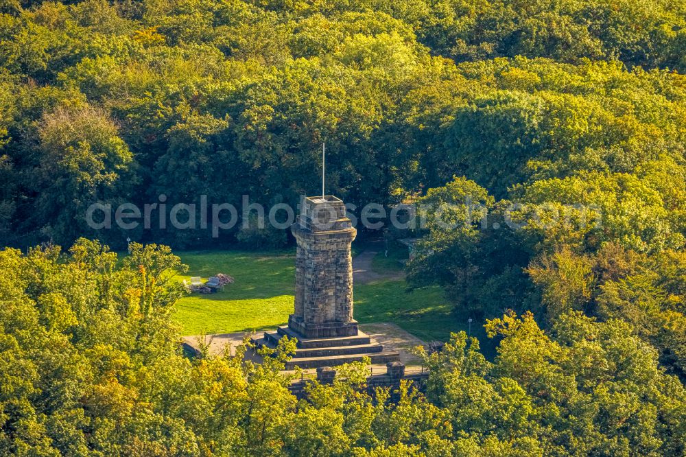 Hagen from above - Tower building of the Bismarck tower - observation tower on street Buntebachstrasse in the district Dahl in Hagen at Ruhrgebiet in the state North Rhine-Westphalia, Germany