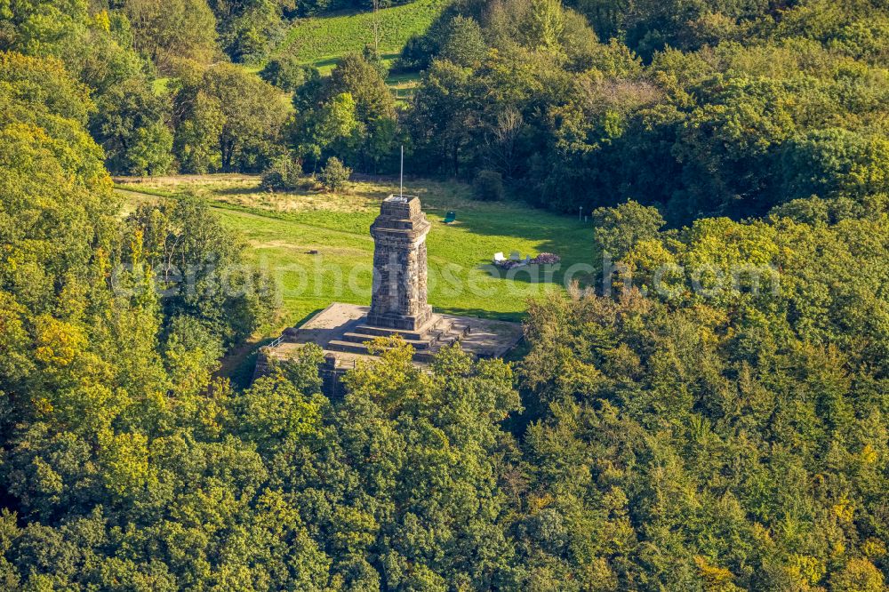 Aerial image Hagen - Tower building of the Bismarck tower - observation tower on street Buntebachstrasse in the district Dahl in Hagen at Ruhrgebiet in the state North Rhine-Westphalia, Germany