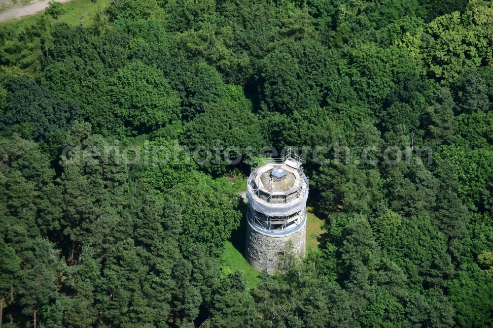 Aerial image Halberstadt - Tower building of the Bismarck tower - observation tower in Halberstadt in the state Saxony-Anhalt